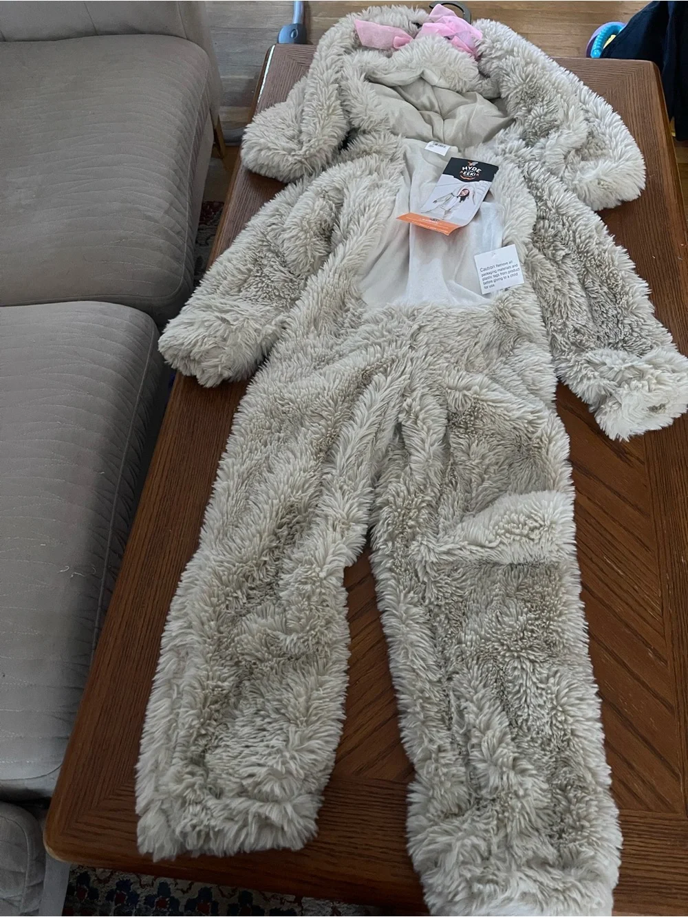 Plush Beige Bunny Kids Costume Onesie with Hood